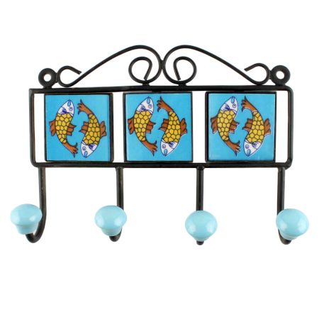 Turquoise Fish Ceramic Tiles Hook